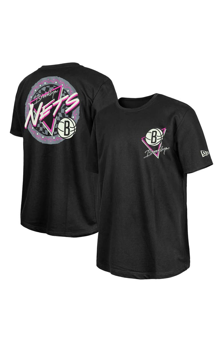 New Era Black Brooklyn Nets Glow-in-the-Dark T-Shirt, Alternate, color, Black