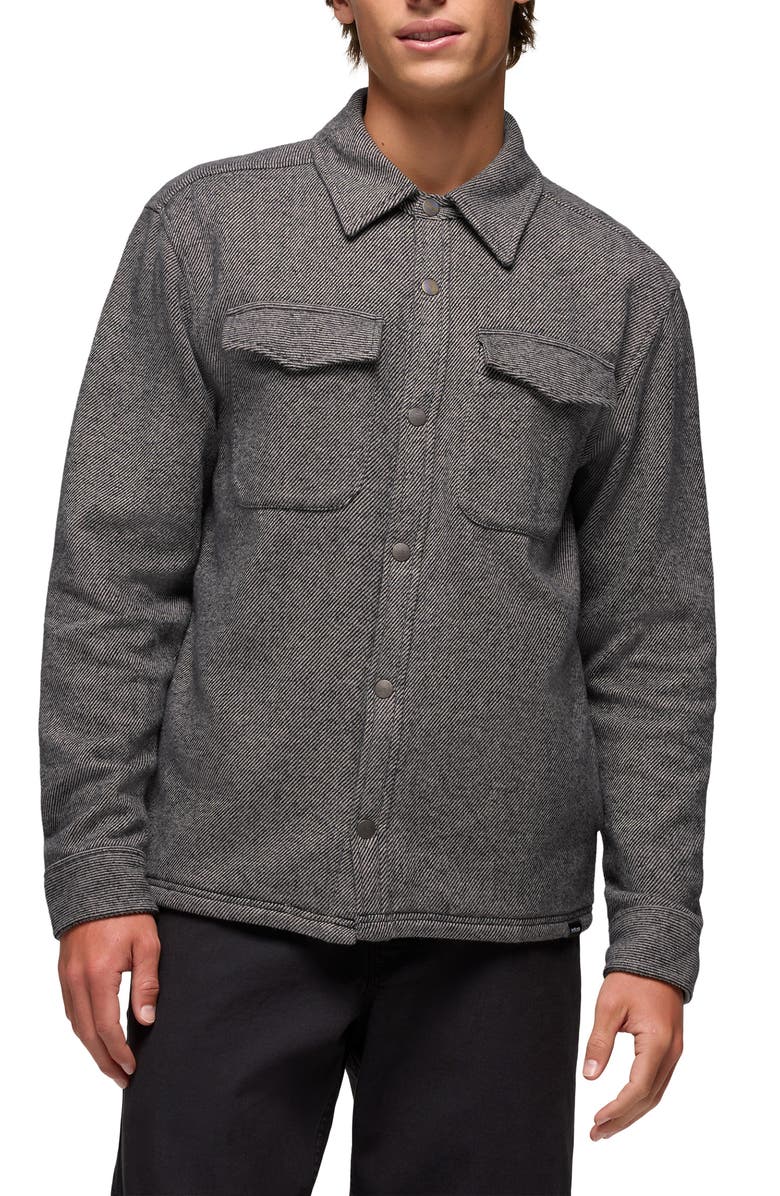 prAna Happy Camp Flannel Snap-Up Shirt Jacket, Main, color, Shadow Heather