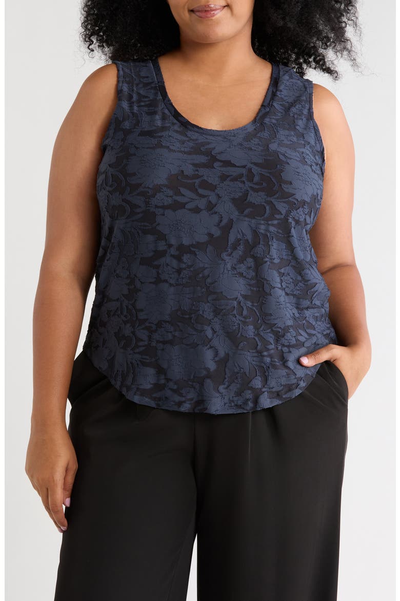 Floral Scoop Neck Tank Top, Main, color, DARK TEAL
