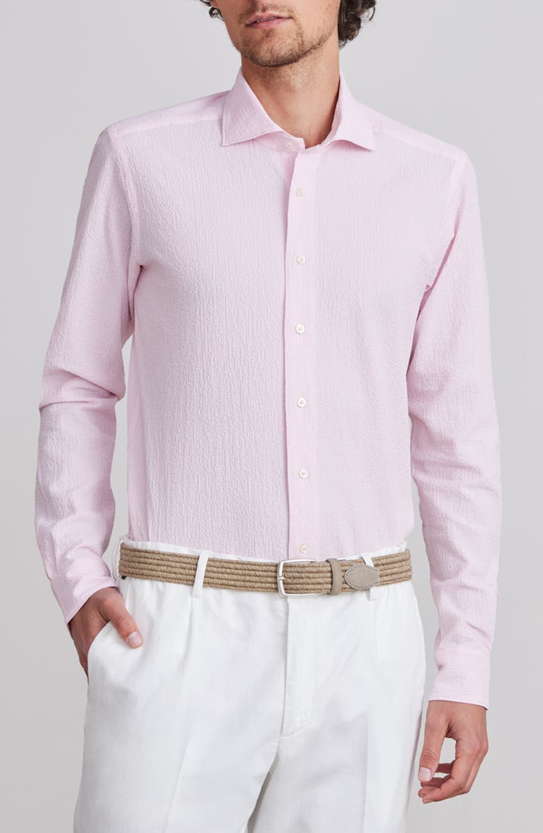 Emanuel Berg Textured Sartorial Stripe Stretch Cotton Dress Shirt, Main, color, Light Pastel Pink