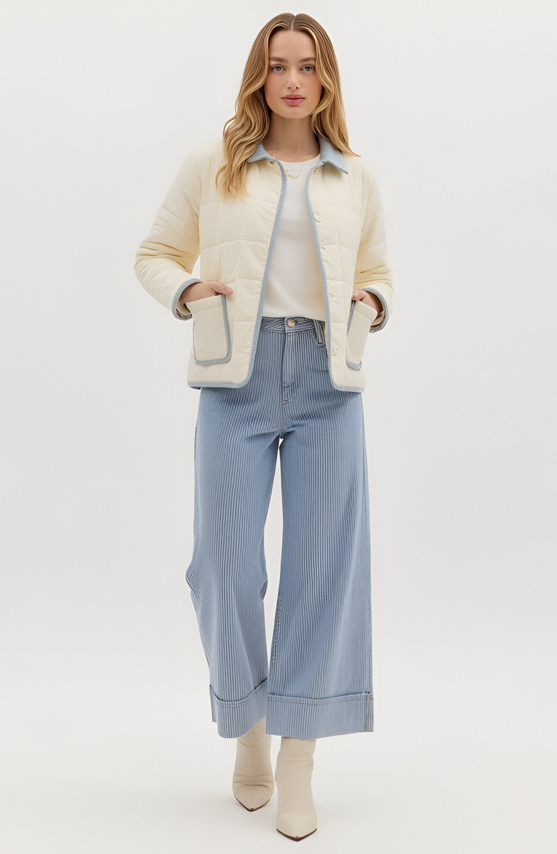 Modenaire Quilted Button Front Jacket with Contrast Trim and Patch Pockets, Alternate, color, 