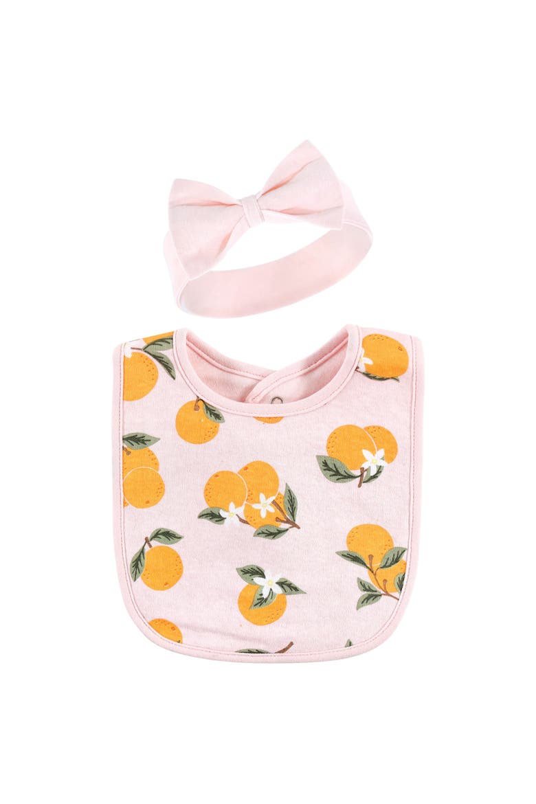 Soft Cotton Bib & Headwear Duo Set, Alternate, color, Citrus Orange