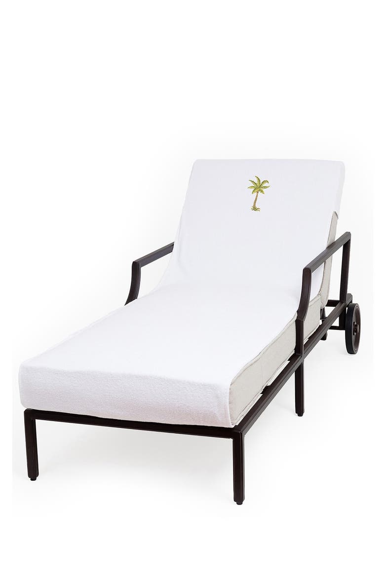 100% Turkish Cotton Palm Tree Embroidered Standard Size Chaise Lounge Cover - White, Alternate, color, WHITE