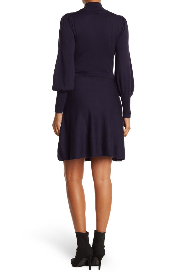 Mock Neck Fit & Flare Sweater Dress, Alternate, color, NAVY