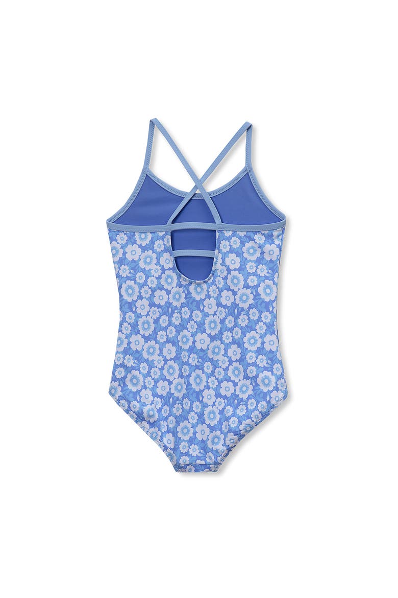 Girls Chlorine Resistant Reversible One Piece Swimsuit, Alternate, color, Blue Poppy Floral