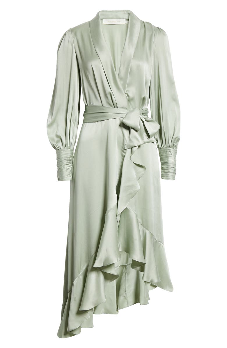 Zimmermann Dancer Asymmetric Ruffle Silk Midi Wrap Dress, Alternate, color, 