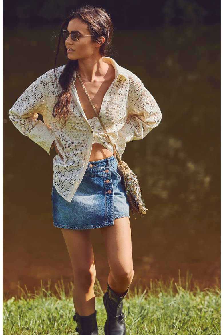 Wynne Denim Skirt, Alternate, color, CORNFLOWER