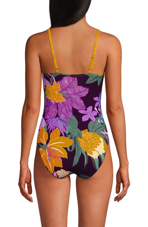 Lands' End O-ring Monokini One Piece Swimsuit In Dark Wine Floral Bloom/mango
