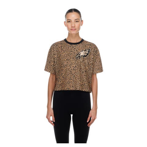 Women's New Era Brown Philadelphia Eagles Mom & Me Leopard Boxy Cropped T-Shirt
