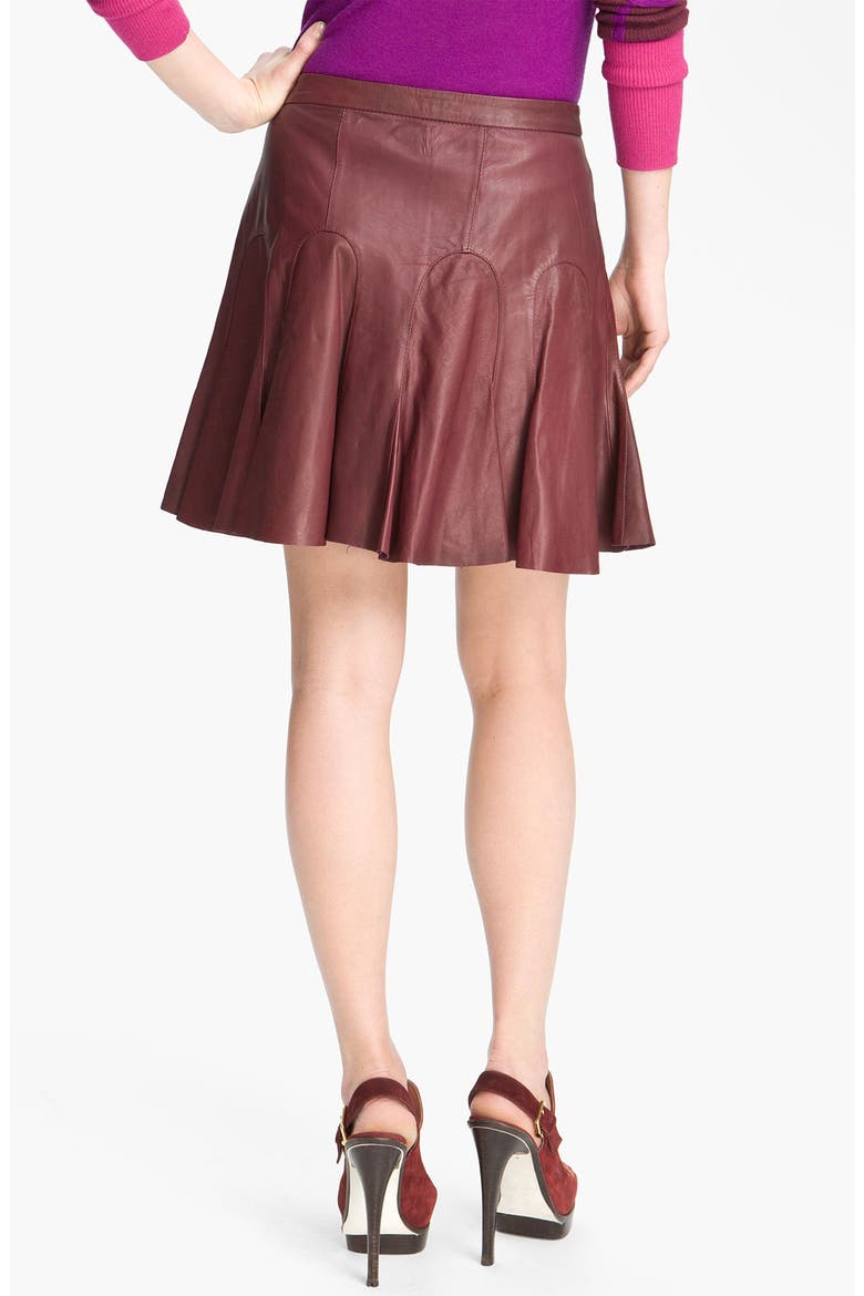 Fluted Leather Skirt, Alternate, color, BORDEAUX