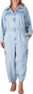 Standards & Practices Cargo Long Sleeve Denim Jumpsuit