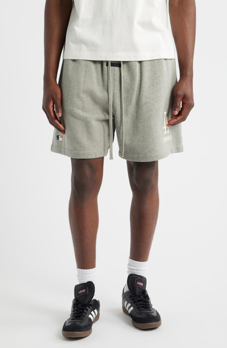 Fear of God Essentials Dodgers Drawstring Sweat Shorts, Main, color, Warm Heather