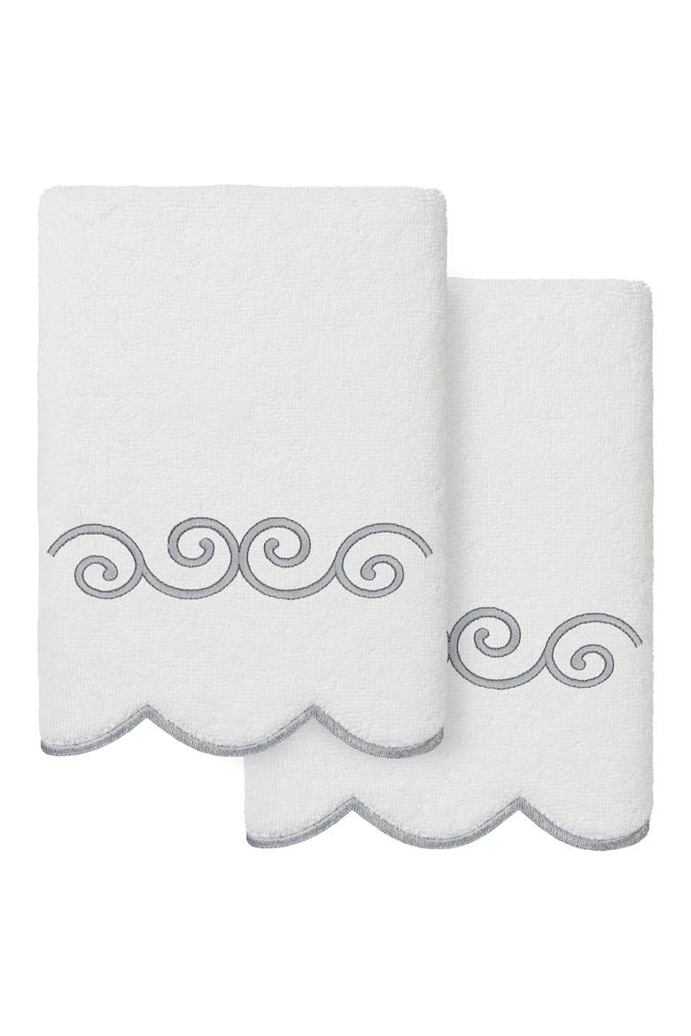 2-Piece Symmetra Embroidered Turkish Cotton Hand Towel Set, Main, color, WHITE/ GRAY