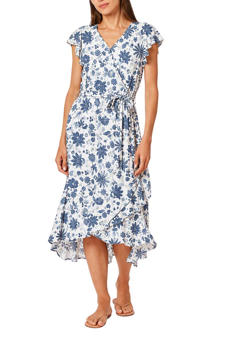 Ariel Drawstring Waist Midi Dress, Main, color, BLUE FLORAL