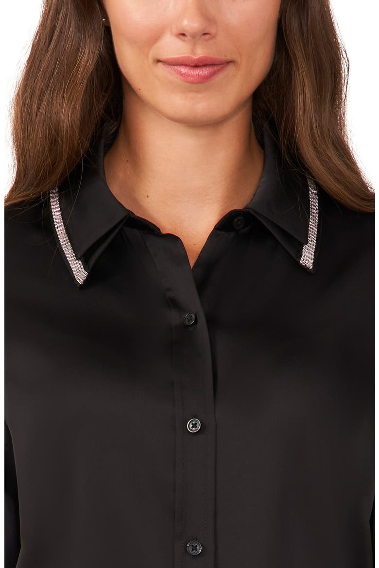 Beaded Double Collar Button-Up Shirt, Alternate, color, RICH BLACK