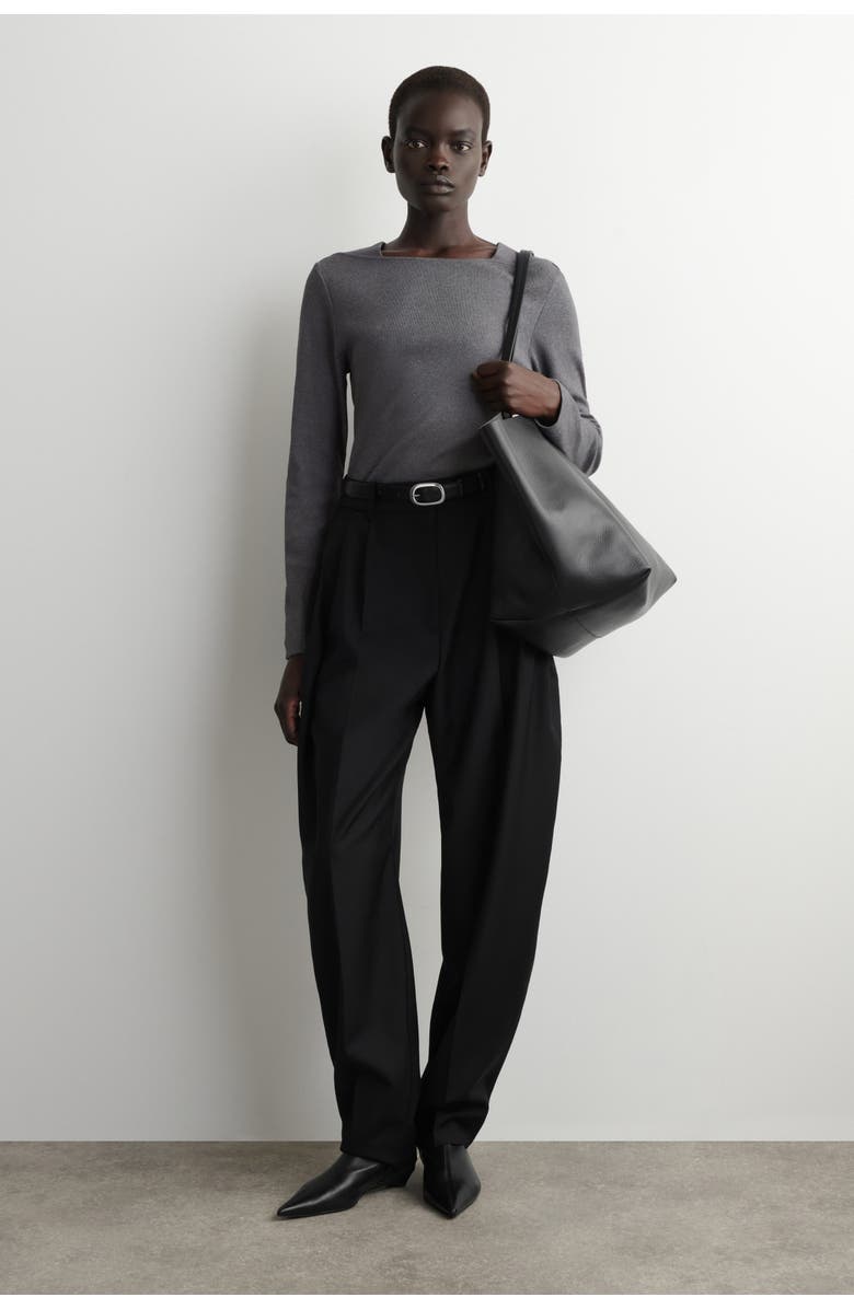 COS Cotton Jersey Long-Sleveled Top, Alternate, color, Dark Gray