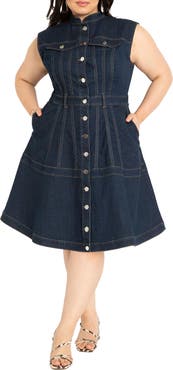 ELOQUII Fit & Flare Denim Dress