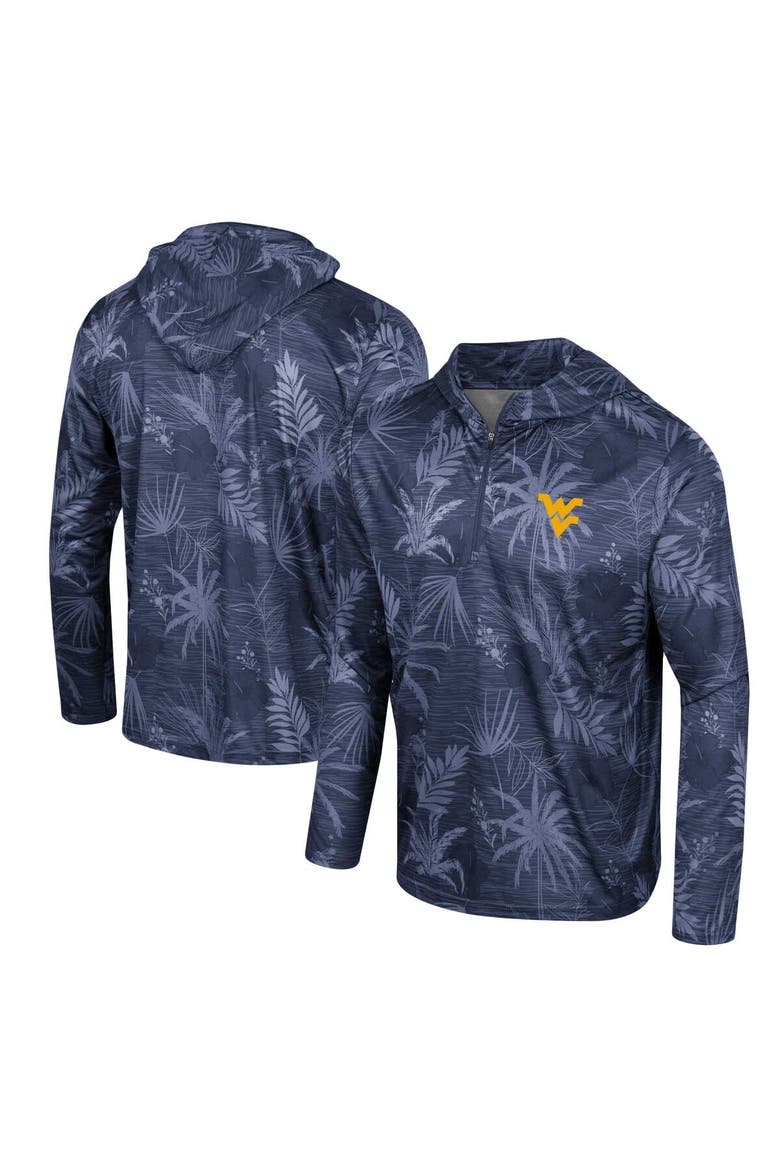 Men's Colosseum Navy West Virginia Mountaineers Palms Printed Lightweight Quarter-Zip Hooded Top, Alternate, color, Navy