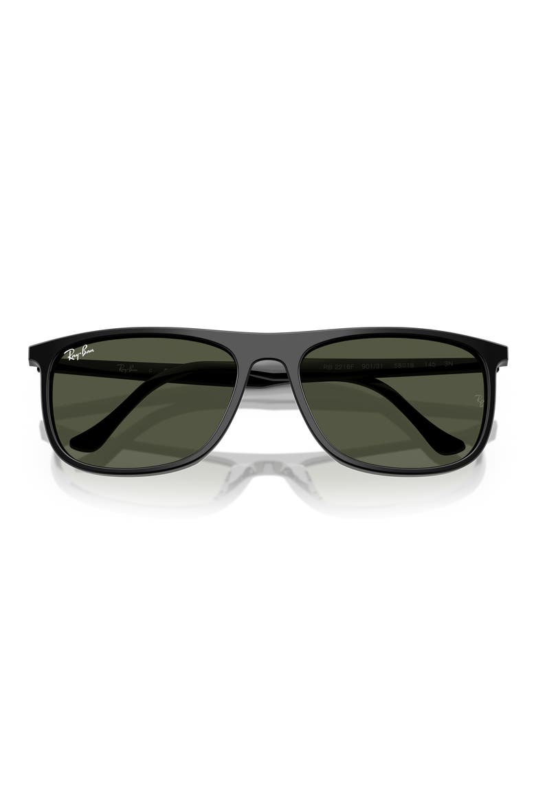 58mm Rectangular Sunglasses, Alternate, color, BLACK