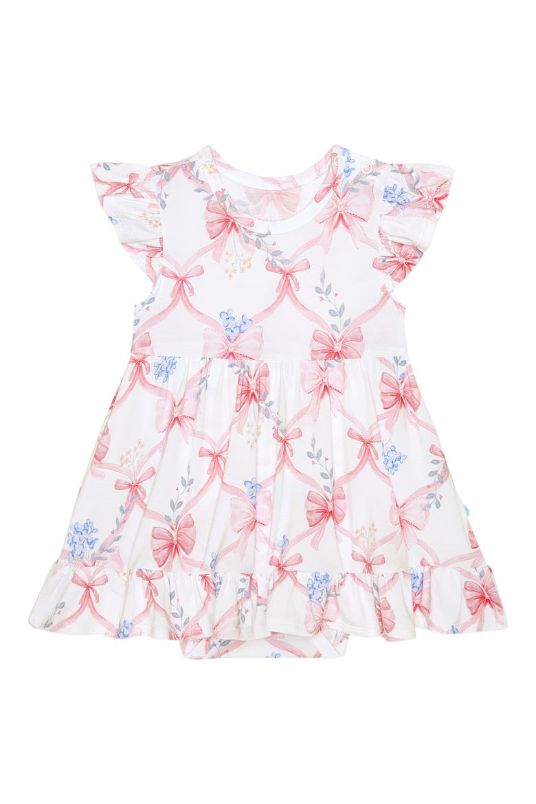 Cap Sleeve Ruffle Bodysuit Dress, Main, color, WHITE