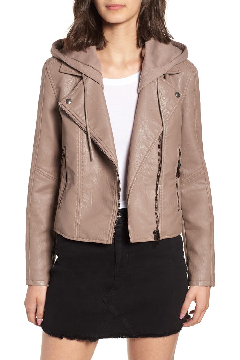 Meant to Be Moto Jacket with Removable Hood, Main, color, MUSHROOM