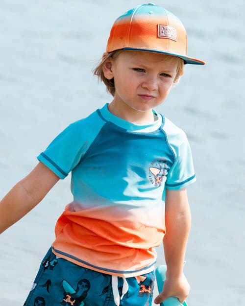 Deux Par Deux Little Boy's Short Sleeve Rashguard Navy Blue, Turquoise, And Orange In Navy Blue Turquoise And Orange