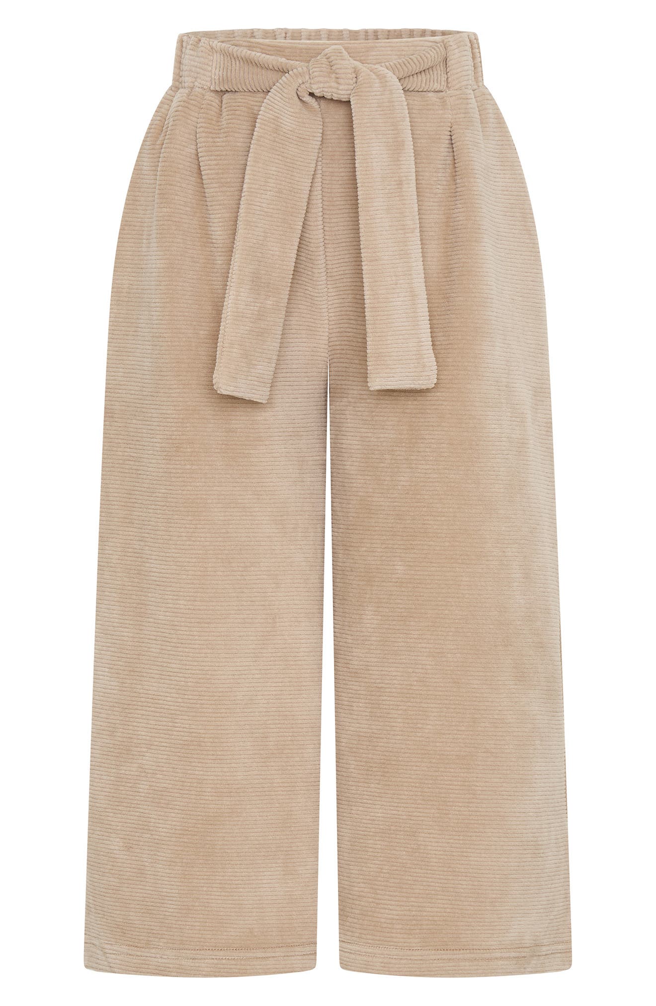 Kids' Tie Belt Cotton Blend Wide Leg Pants