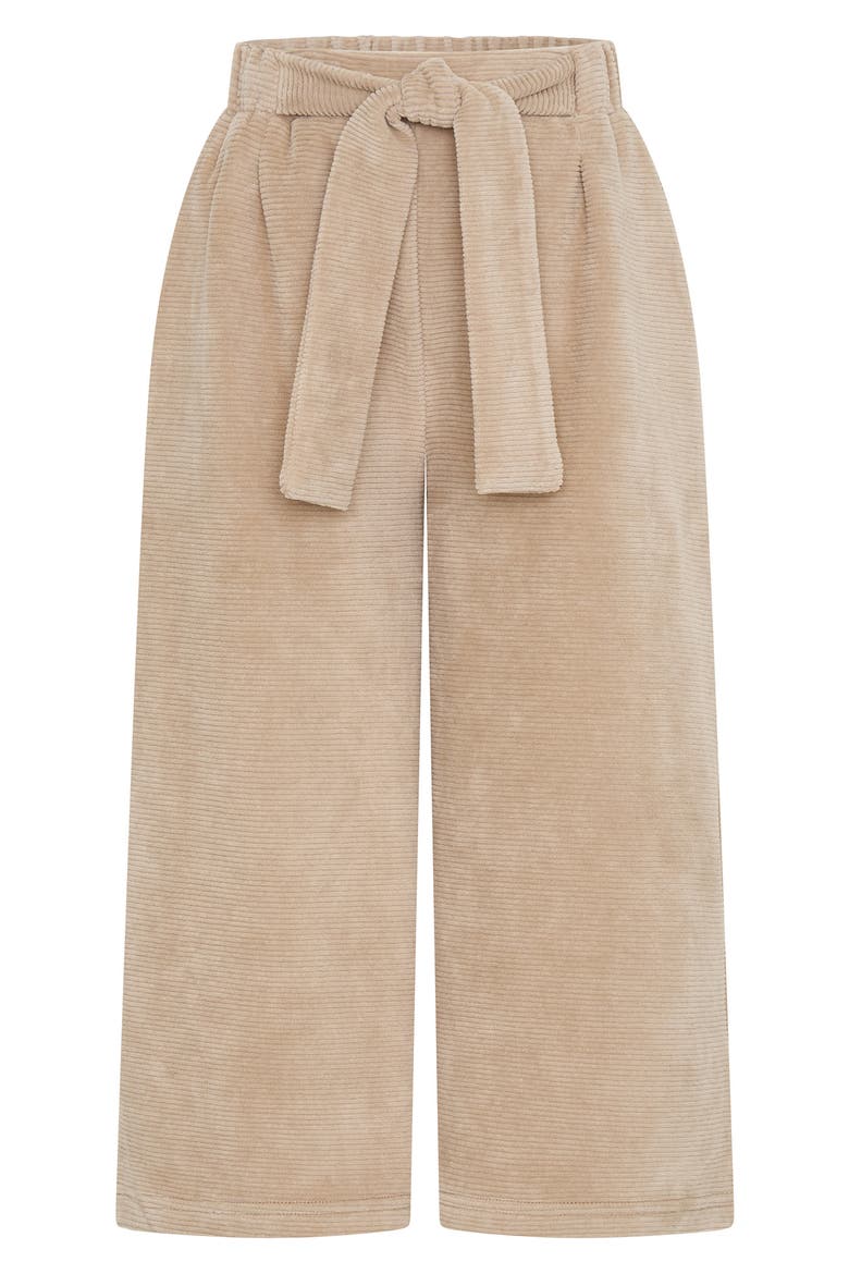 Kids' Tie Belt Cotton Blend Wide Leg Pants, Main, color, MOCHA