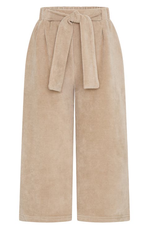 Kids' Tie Belt Cotton Blend Wide Leg Pants (Toddler & Little Kid)