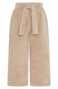 Kids' Tie Belt Cotton Blend Wide Leg Pants