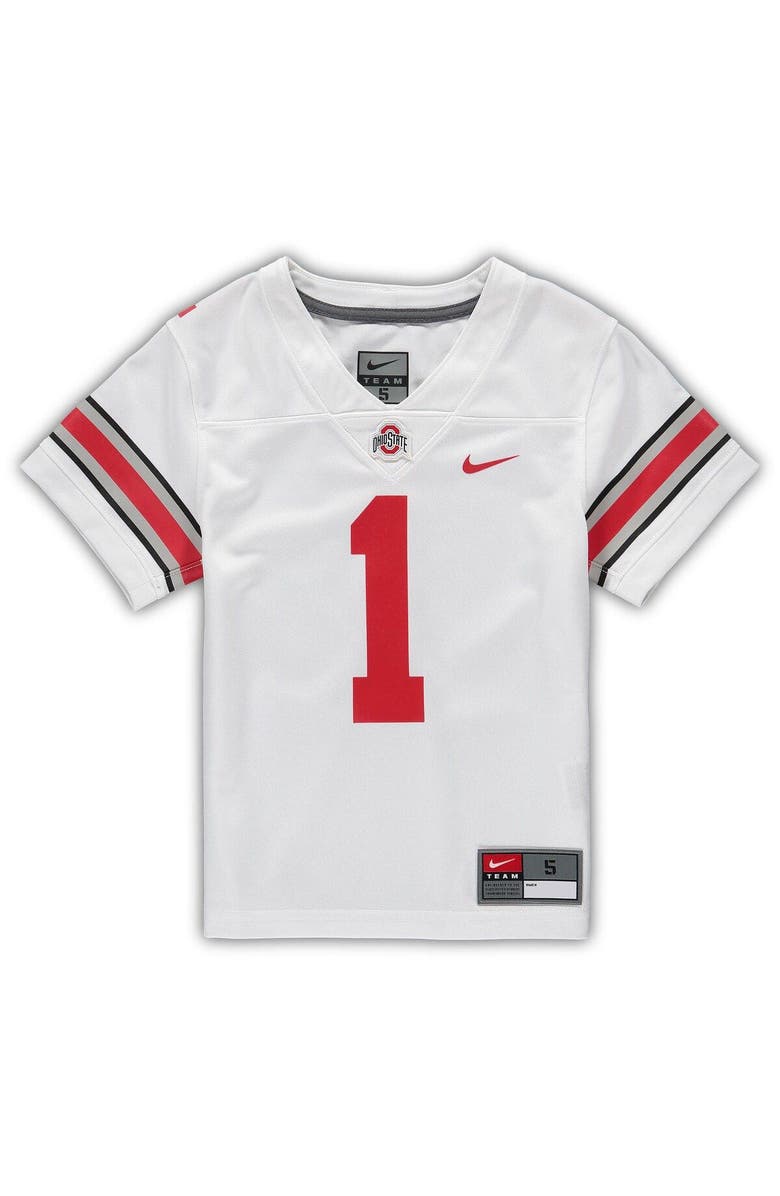 Nike Preschool Nike #1 White Ohio State Buckeyes Untouchable Football Jersey, Alternate, color, White