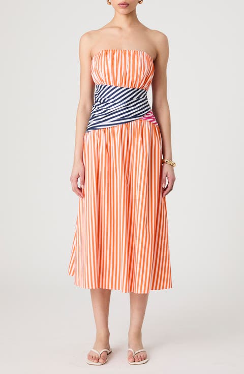 Alexis Stripe Strapless Midi Dress