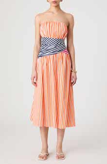 Alexis Stripe Strapless Midi Dress