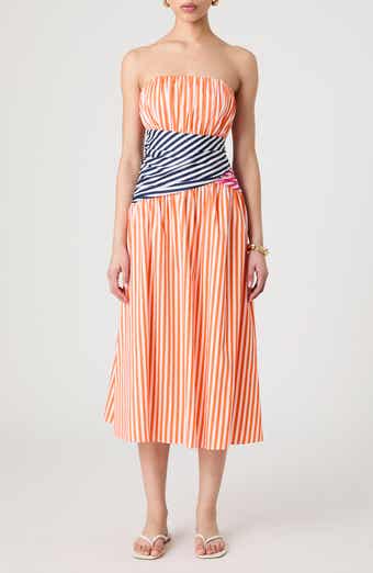 Alexis Stripe Strapless Midi Dress