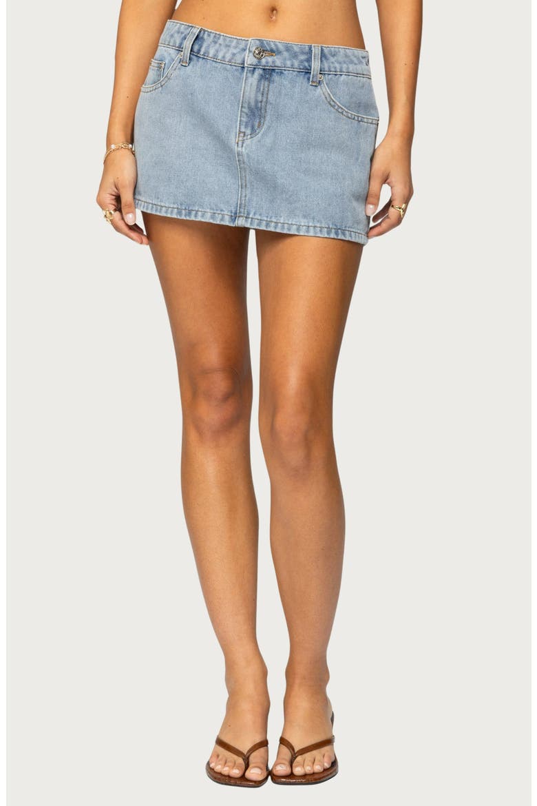 Lace Hearts Denim Miniskirt, Main, color, LIGHT-BLUE