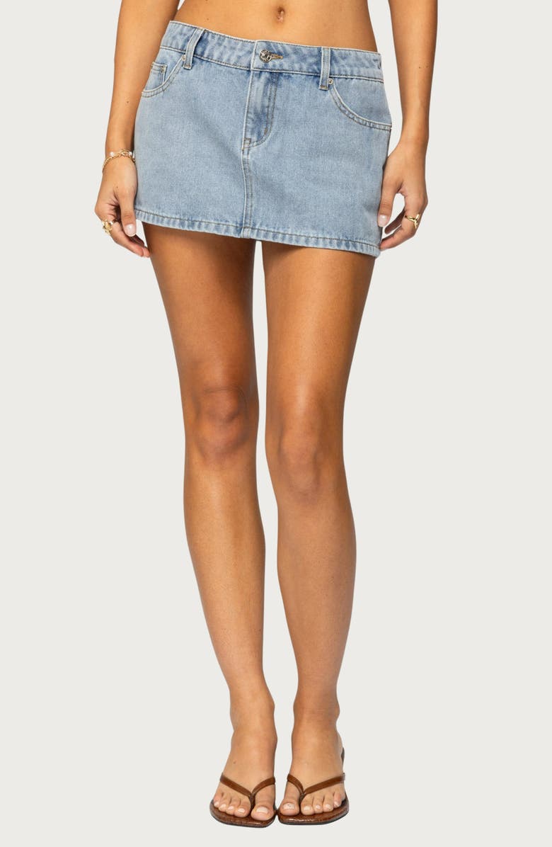 EDIKTED Lace Hearts Denim Miniskirt, Main, color, Light-Blue