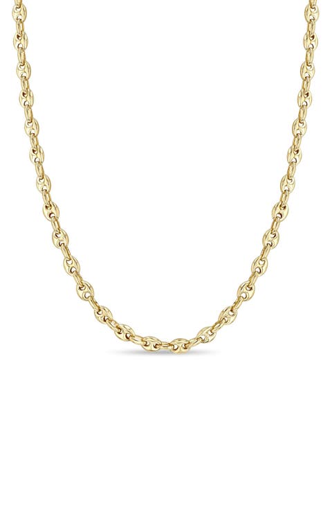 14K Yellow Gold Puffed Mariner Chain Necklace