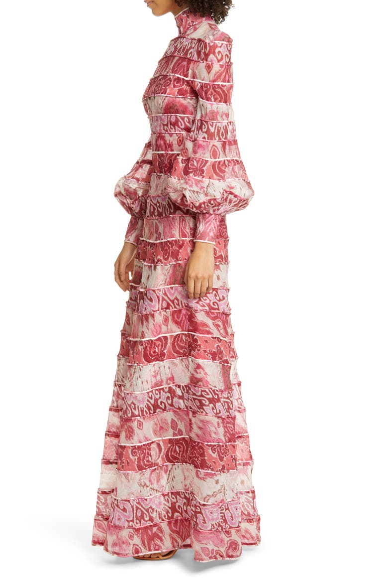 Wavelength Long Sleeve Linen & Silk Maxi Dress, Alternate, color, SPLICED PINK IKAT