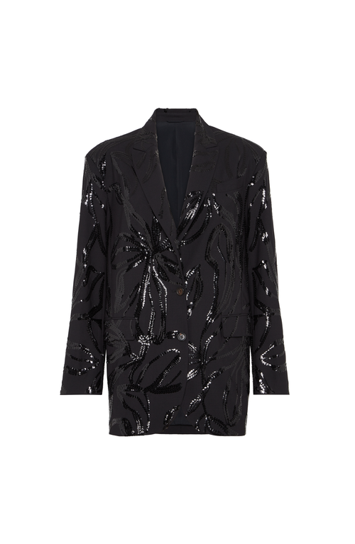Brunello Cucinelli Blazer With Dazzling Floral Embroidery In Black