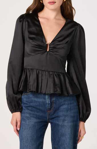 ASTR the Label Satin Peplum Shirt