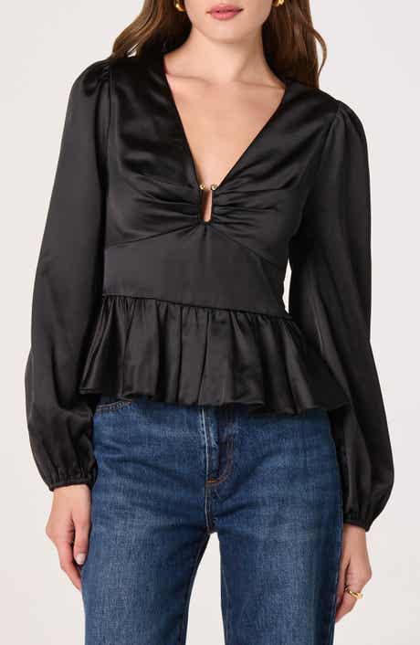 ASTR the Label Satin Peplum Shirt
