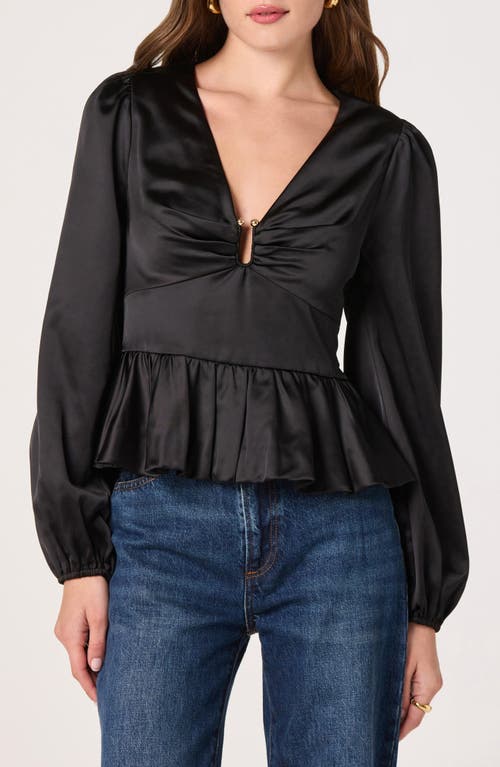 Astr The Label Satin Peplum Shirt In Black