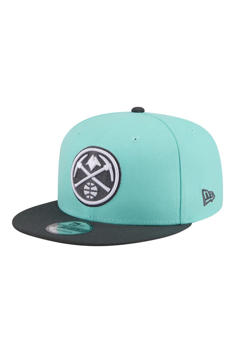 Men's New Era Turquoise/Charcoal Denver Nuggets Color Pack Two-Tone 9FIFTY Snapback Hat, Main, color, Turquoise