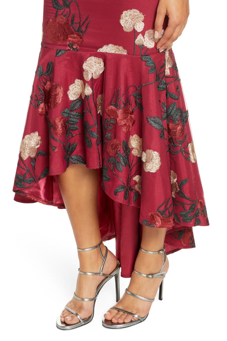 Osia Floral Embroidered Off the Shoulder Mermaid Dress, Alternate, color, BURGUNDY