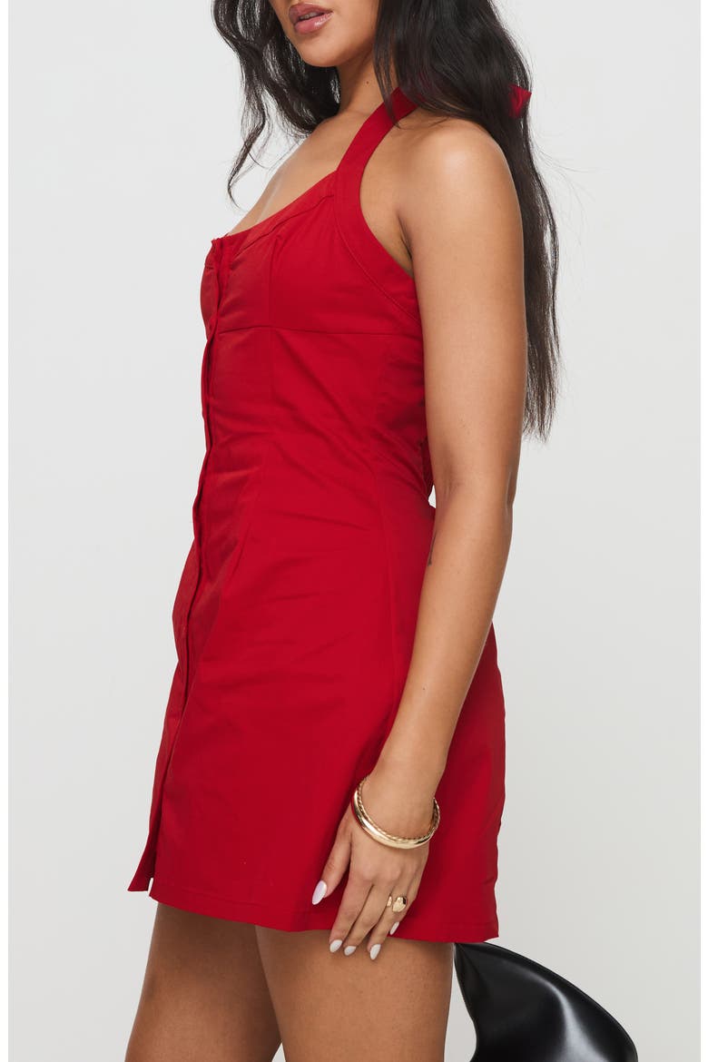 Mallorie Button-Up Halter Minidress, Alternate, color, RED