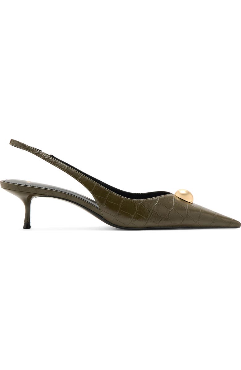 MANGO Slingback Pointed Toe Kitten Heel Pump, Alternate, color, Khaki Green