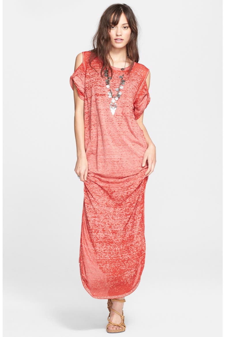 'Kick Around' Cold Shoulder Maxi Dress, Main, color, RED