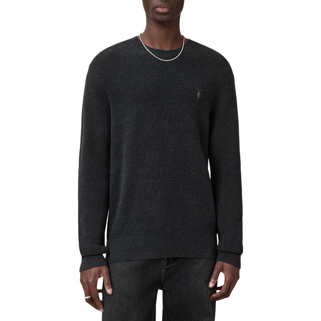 Allsaints Oversize Cotton & Wool Waffle Crewneck Sweater In Gray