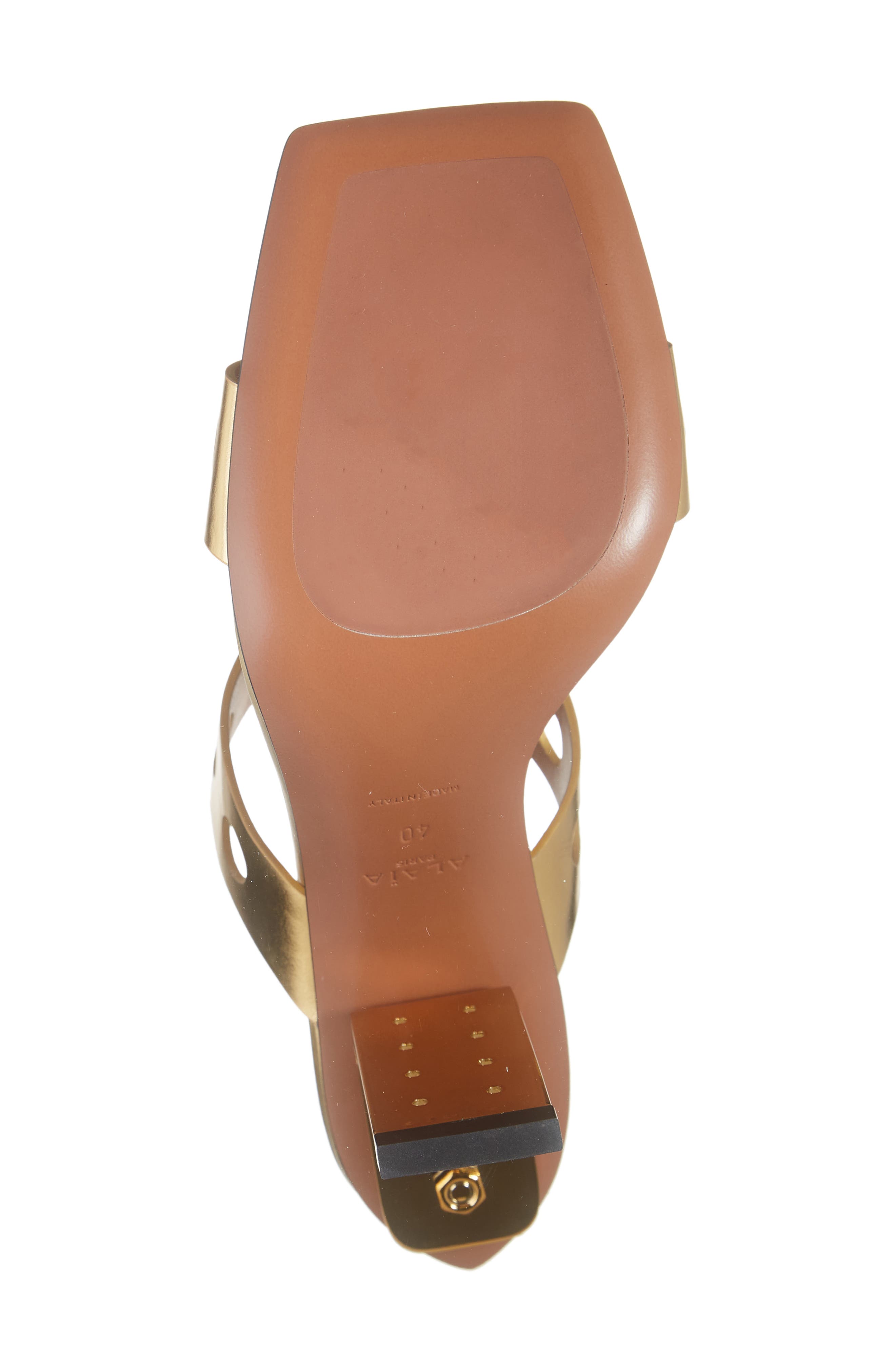 Alaïa Perforated Metallic Square Toe Sandal, Alternate, color, 