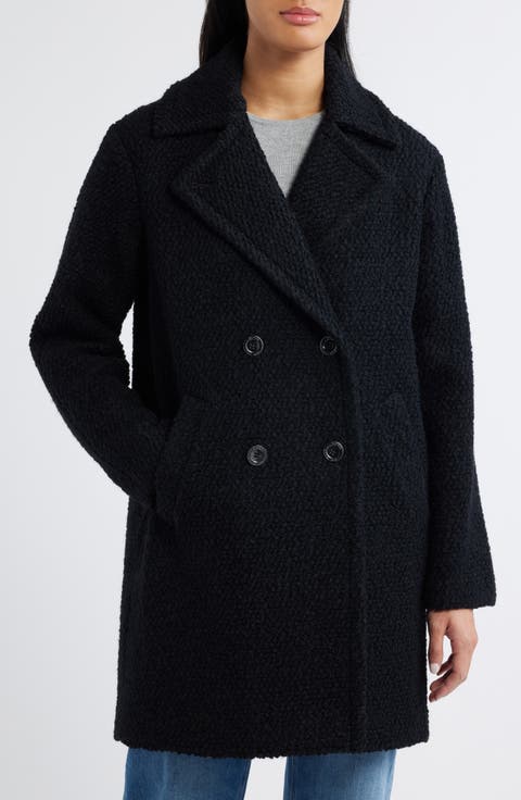 Double Breasted Wool Blend Bouclé Coat